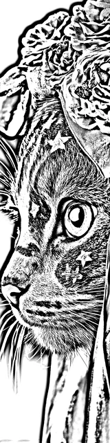 Free colorable bookmarks of a cat with a side face star design